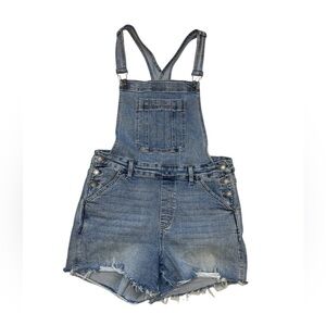 Judy Blue 1XL Raw Hem Denim Overall Shorts Medium Blue Wash XL